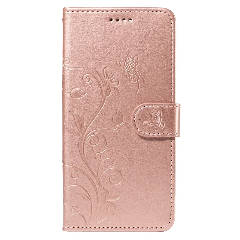 For Xiaomi 14T PU Leather Cases Flower Pattern Wallet Stand Phone Cover with Strap - Rose Gold