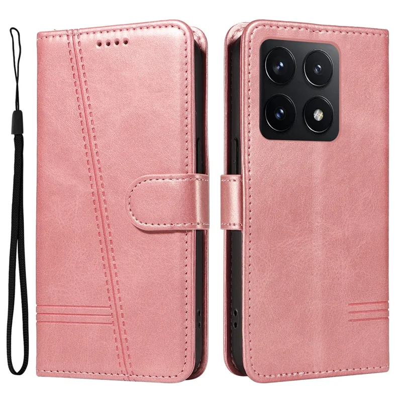 Per Xiaomi 14T Custodia Flip Wallet Linee a Forma di T in Pelle per Telefono - Oro Rosa