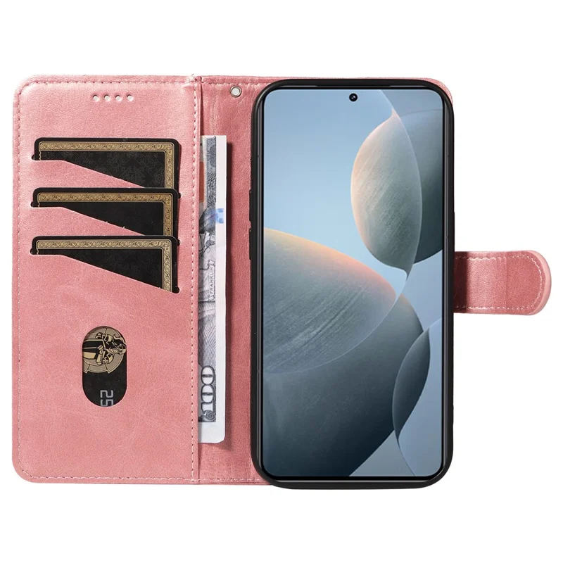 Per Xiaomi 14T Custodia Flip Wallet Linee a Forma di T in Pelle per Telefono - Oro Rosa