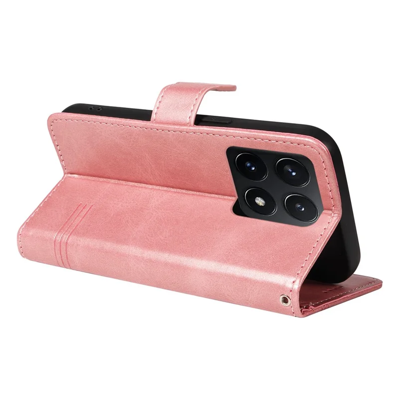 Per Xiaomi 14T Custodia Flip Wallet Linee a Forma di T in Pelle per Telefono - Oro Rosa