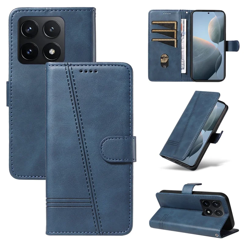 Flip pungtegnsbøsning til Xiaomi 14T med tegnlæderdæksel - Blå