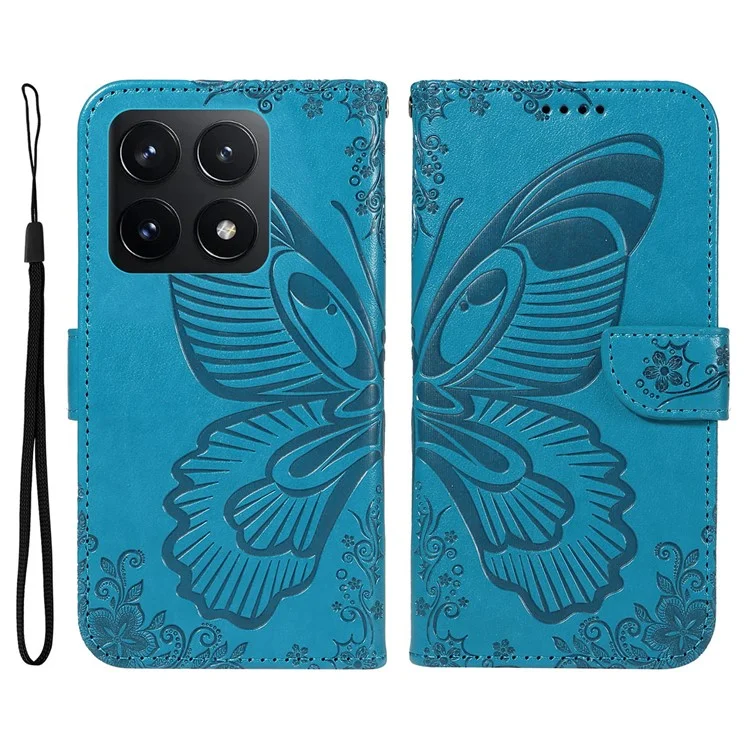 For Xiaomi 14T Case Butterfly Pattern Leather Wallet Flip Phone Cover - Blue
