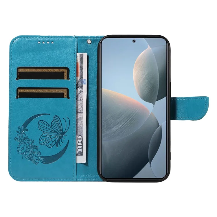 For Xiaomi 14T Case Butterfly Pattern Leather Wallet Flip Phone Cover - Blue