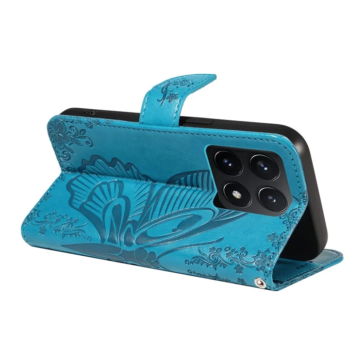 For Xiaomi 14T Case Butterfly Pattern Leather Wallet Flip Phone Cover - Blue