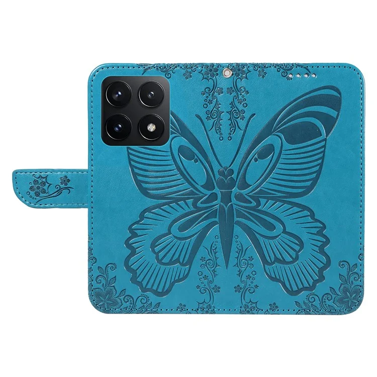 For Xiaomi 14T Case Butterfly Pattern Leather Wallet Flip Phone Cover - Blue