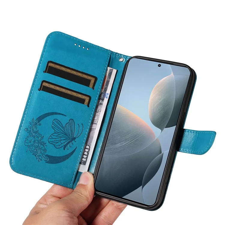 For Xiaomi 14T Case Butterfly Pattern Leather Wallet Flip Phone Cover - Blue