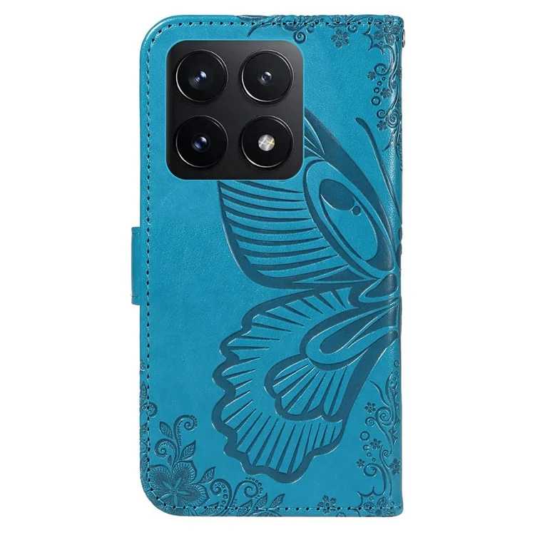 For Xiaomi 14T Case Butterfly Pattern Leather Wallet Flip Phone Cover - Blue