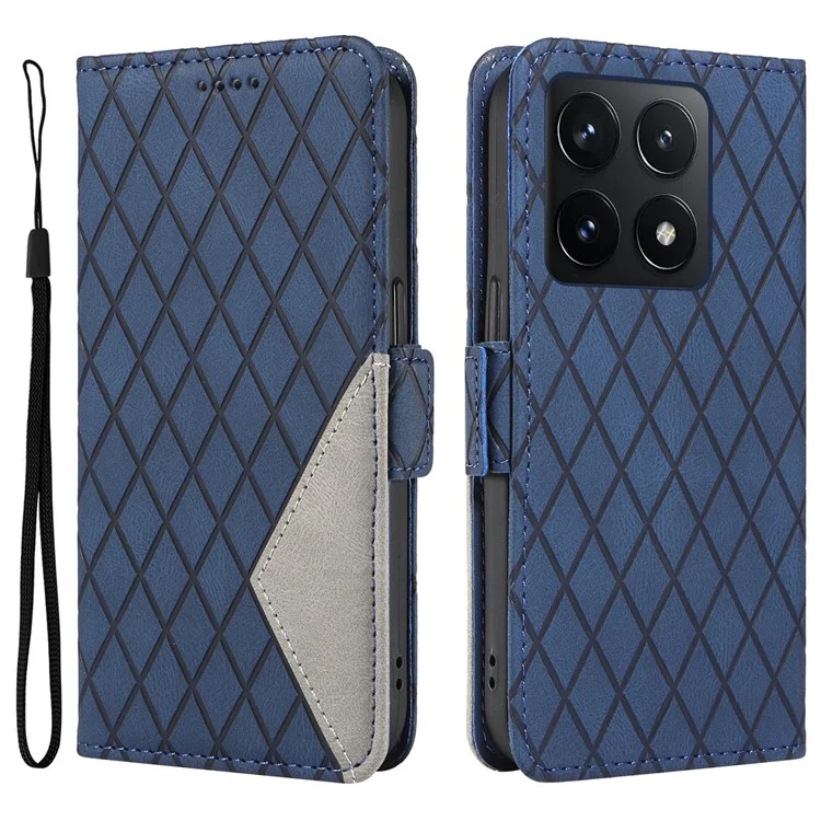Чехол для Xiaomi 14T, ромбовидный чехол из полиуретановой кожи с откидным футляром для телефона - синий