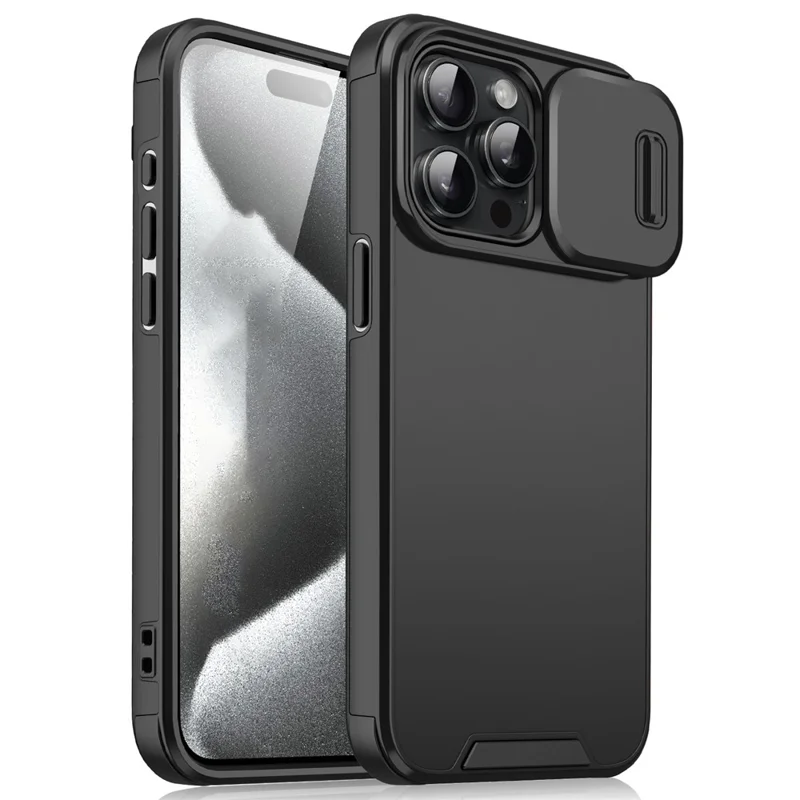 For iPhone 16 Pro Max Case PC+TPU Shell with Slide Camera Phone Cover - Black