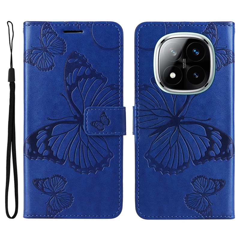 For Xiaomi Redmi Note 14 Pro+ 5G / Note 14 Pro 5G / Poco X7 5G Wallet Case Floral Butterfly Imprinted Leather Phone Cover Stand - Blue