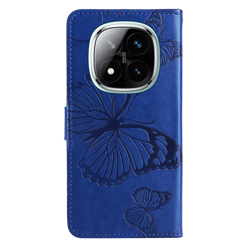 For Xiaomi Redmi Note 14 Pro+ 5G / Note 14 Pro 5G / Poco X7 5G Wallet Case Floral Butterfly Imprinted Leather Phone Cover Stand - Blue
