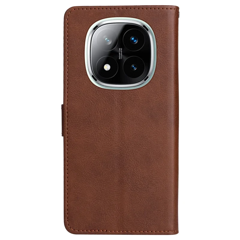 For Xiaomi Redmi Note 14 Pro+ 5G / Note 14 Pro 5G / Poco X7 5G Case Solid Color Leather Mobile Cover Wallet Stand with Strap - Brown
