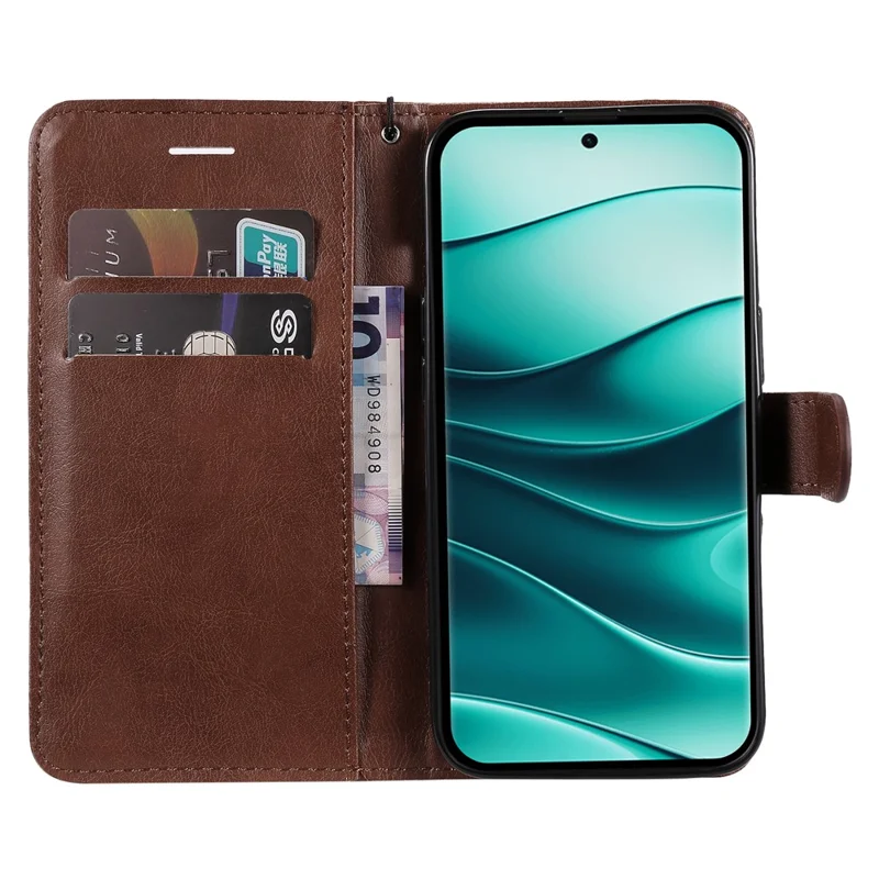 For Xiaomi Redmi Note 14 Pro+ 5G / Note 14 Pro 5G / Poco X7 5G Case Solid Color Leather Mobile Cover Wallet Stand with Strap - Brown