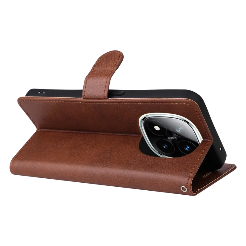 For Xiaomi Redmi Note 14 Pro+ 5G / Note 14 Pro 5G / Poco X7 5G Case Solid Color Leather Mobile Cover Wallet Stand with Strap - Brown