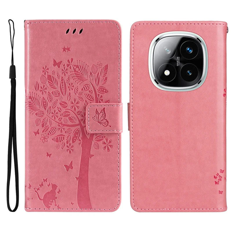 For Xiaomi Redmi Note 14 Pro+ 5G / Note 14 Pro 5G / Poco X7 5G Phone Case with Stand Cat Tree Pattern Leather Wallet Mobile Cover  - Pink