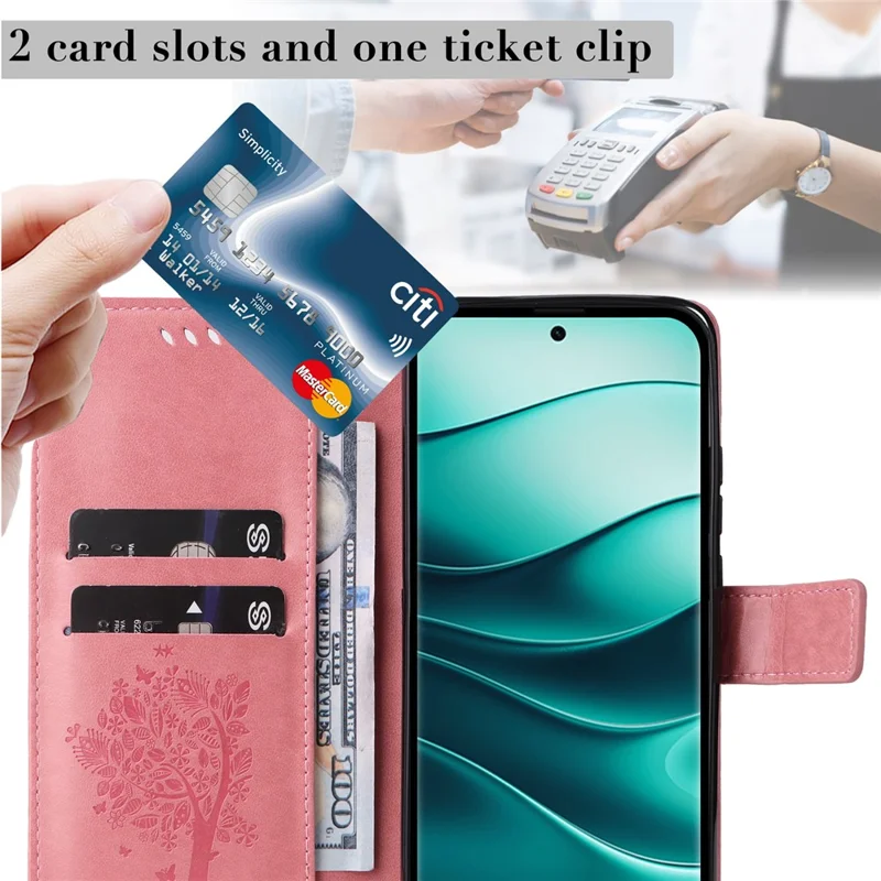 For Xiaomi Redmi Note 14 Pro+ 5G / Note 14 Pro 5G / Poco X7 5G Phone Case with Stand Cat Tree Pattern Leather Wallet Mobile Cover  - Pink