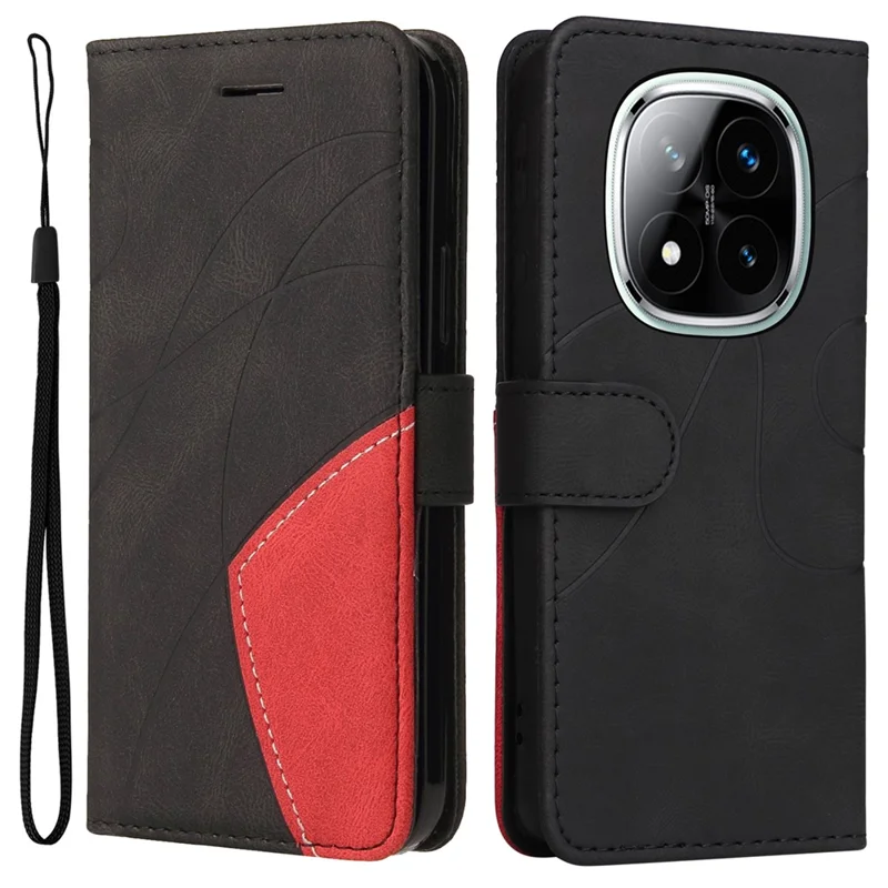 For Xiaomi Redmi Note 14 Pro+ 5G / Note 14 Pro 5G / Poco X7 5G Leather Case Wallet Stand Color Splicing Phone Cover  - Black