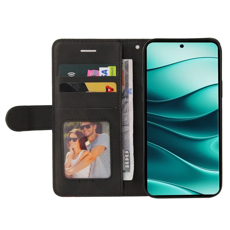 For Xiaomi Redmi Note 14 Pro+ 5G / Note 14 Pro 5G / Poco X7 5G Leather Case Wallet Stand Color Splicing Phone Cover  - Black