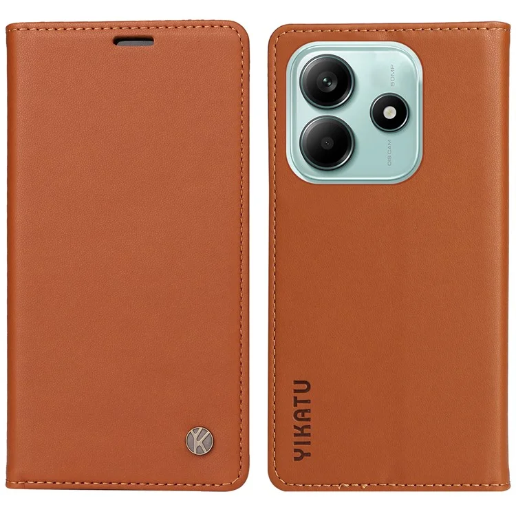 YIKATU YK-001 Funda para Xiaomi Redmi Note 14 5G con Soporte de Cuero Cierre Magnético Fuerte - Marrón