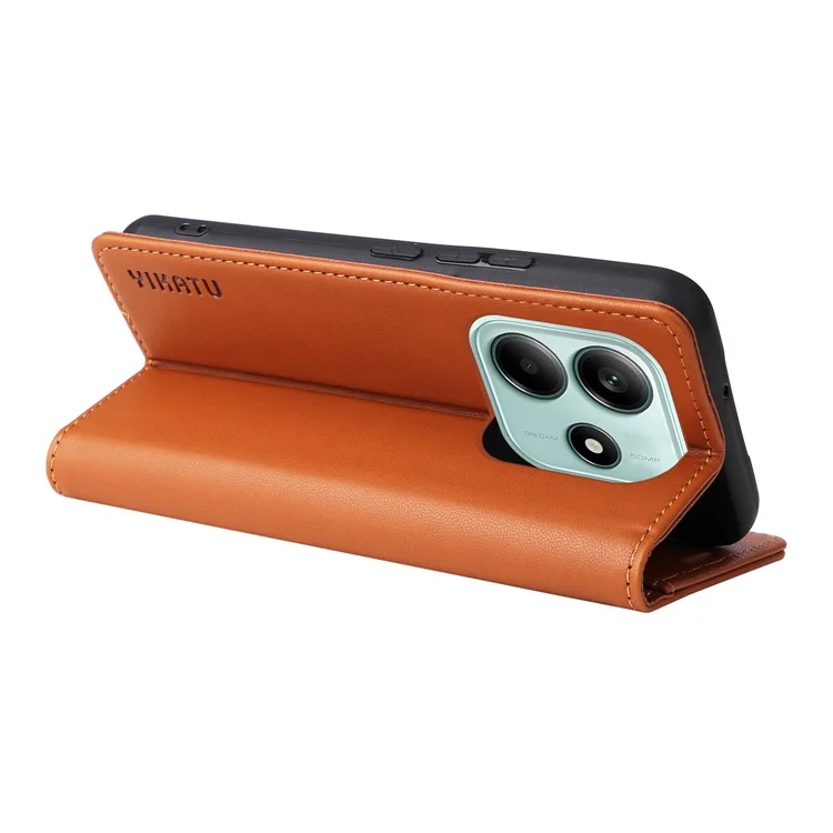 YIKATU YK-001 Funda para Xiaomi Redmi Note 14 5G con Soporte de Cuero Cierre Magnético Fuerte - Marrón