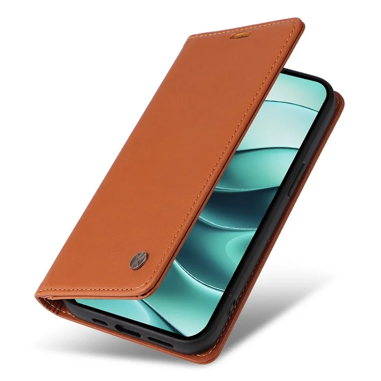 YIKATU YK-001 Funda para Xiaomi Redmi Note 14 5G con Soporte de Cuero Cierre Magnético Fuerte - Marrón