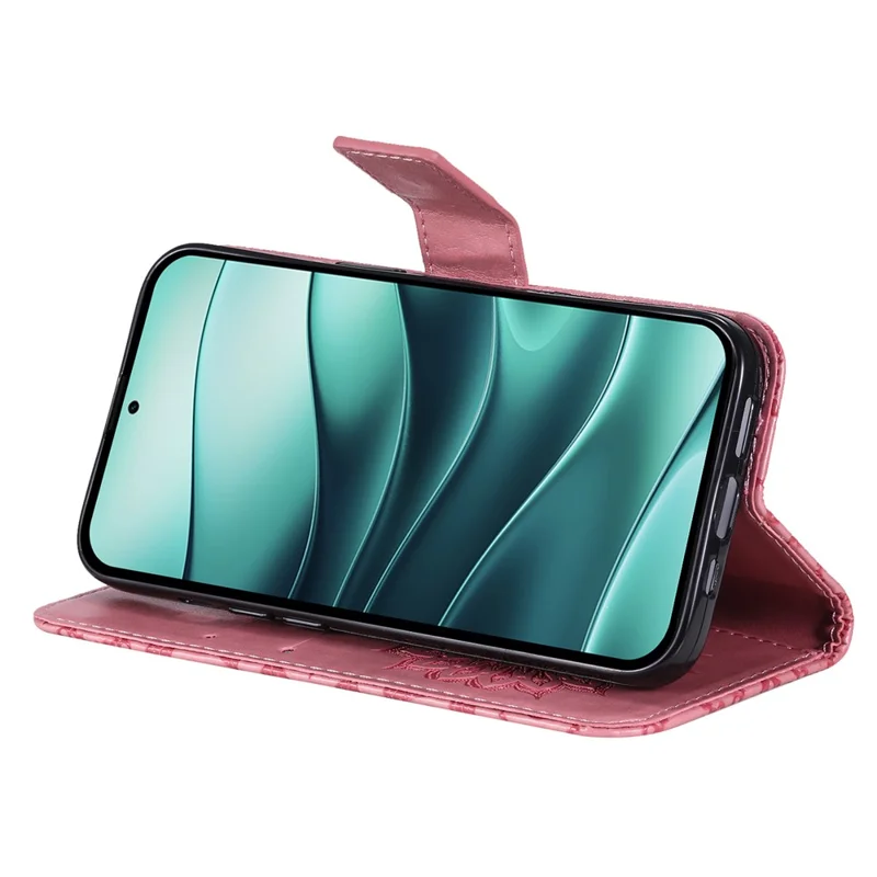 Til Xiaomi Redmi Note 14 5G telefonbeskytter med solsort trykt læderwallet standdæksel med rem - Pink