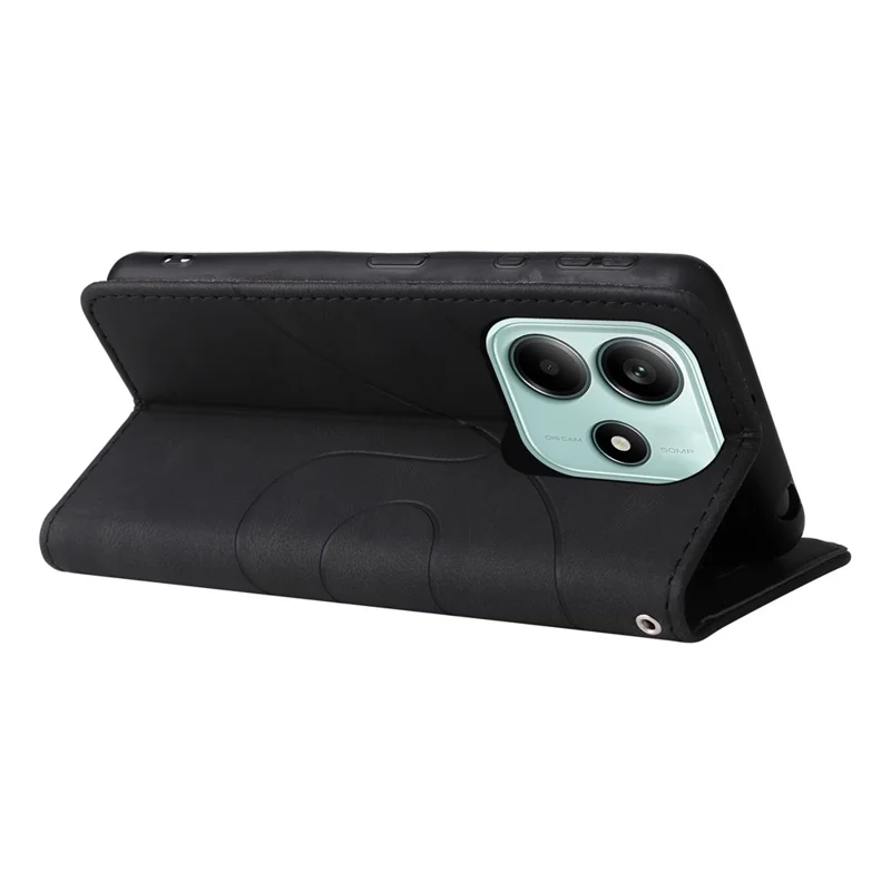 Funda de cuero KT Leather Series-1 para Xiaomi Redmi Note 14 5G, carcasa para teléfono con cartera y soporte, combinación de colores - Negro