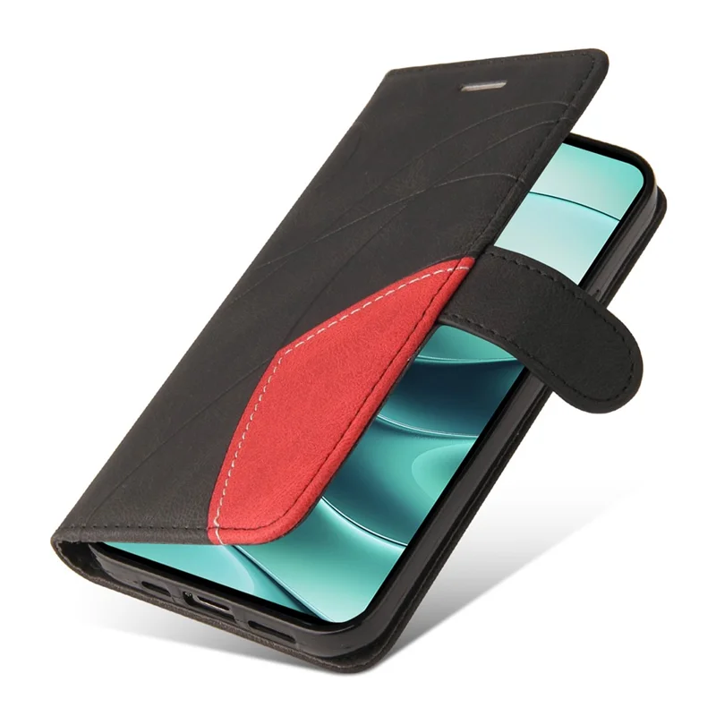 Funda de cuero KT Leather Series-1 para Xiaomi Redmi Note 14 5G, carcasa para teléfono con cartera y soporte, combinación de colores - Negro