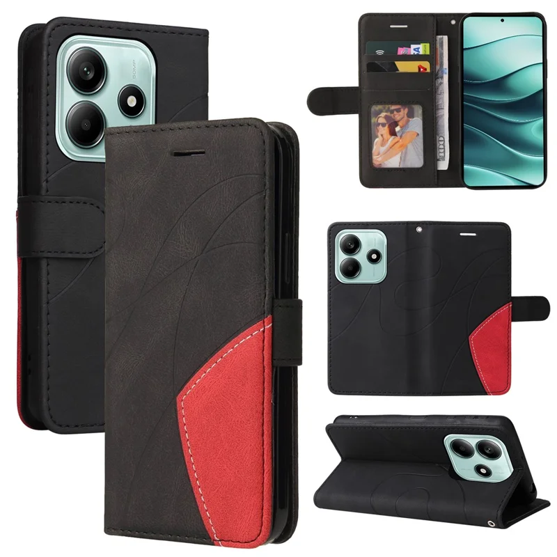 Funda de cuero KT Leather Series-1 para Xiaomi Redmi Note 14 5G, carcasa para teléfono con cartera y soporte, combinación de colores - Negro