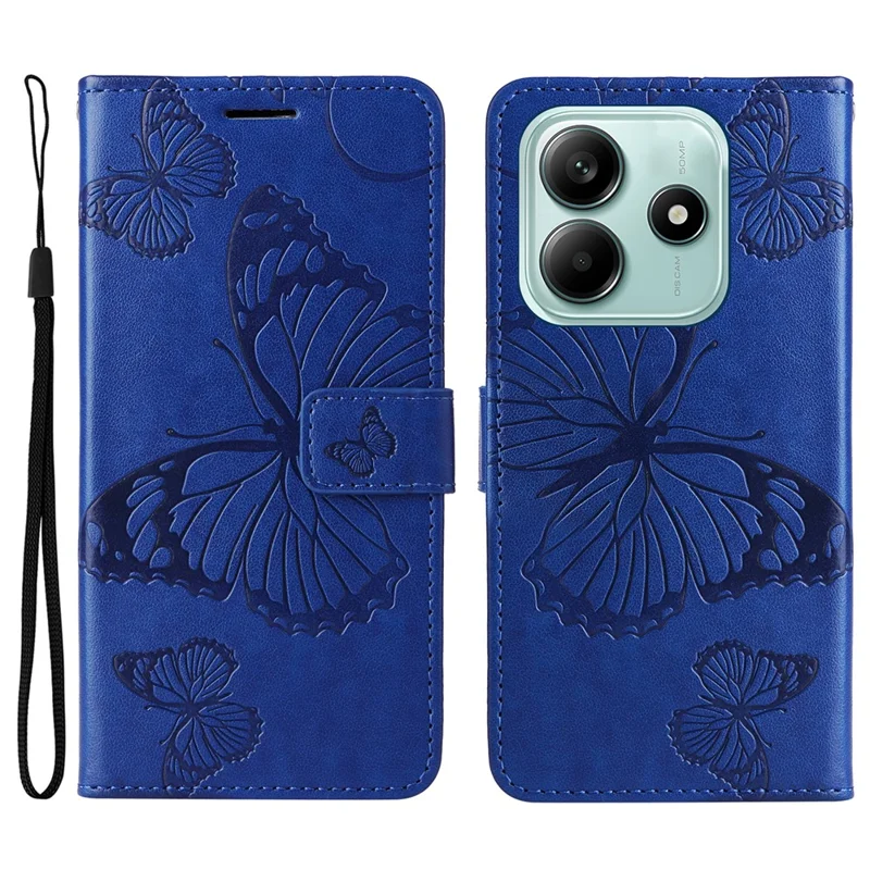 For Xiaomi Redmi Note 14 5G Wallet Case Floral Butterfly Imprinted Leather Phone Cover Stand - Blue