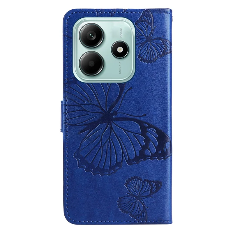 For Xiaomi Redmi Note 14 5G Wallet Case Floral Butterfly Imprinted Leather Phone Cover Stand - Blue
