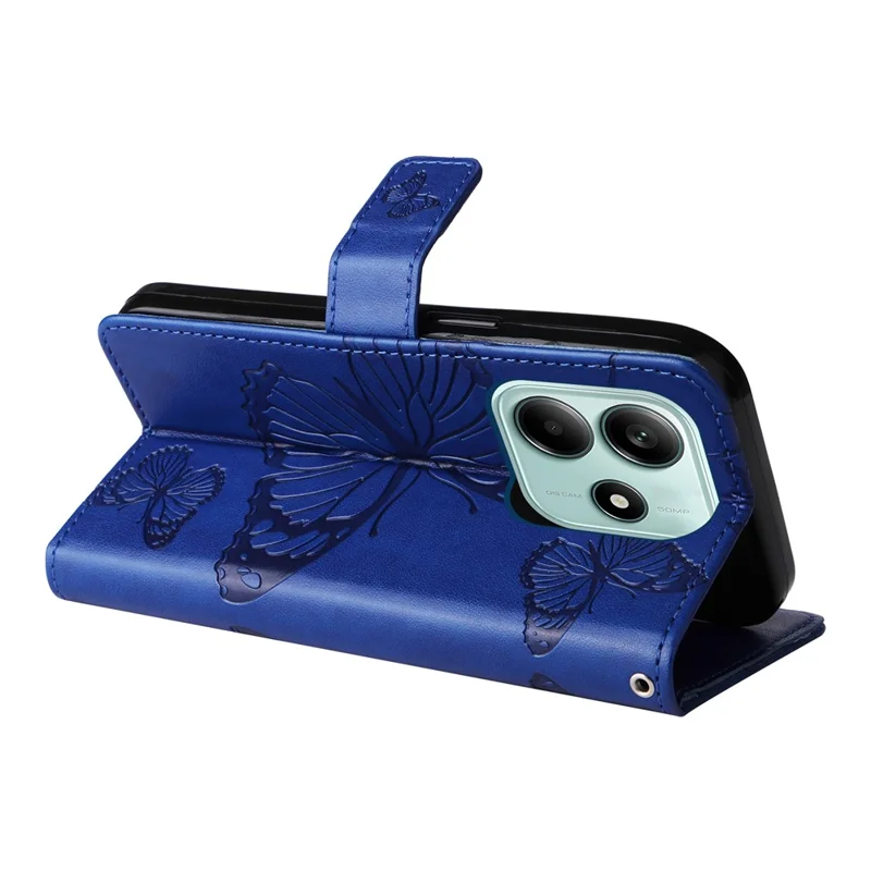 For Xiaomi Redmi Note 14 5G Wallet Case Floral Butterfly Imprinted Leather Phone Cover Stand - Blue
