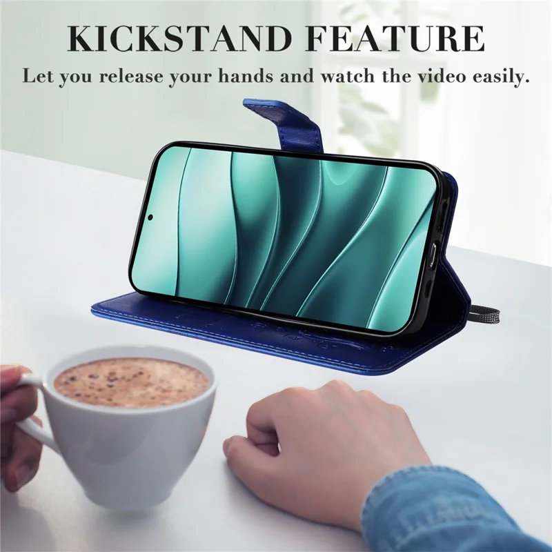For Xiaomi Redmi Note 14 5G Wallet Case Floral Butterfly Imprinted Leather Phone Cover Stand - Blue