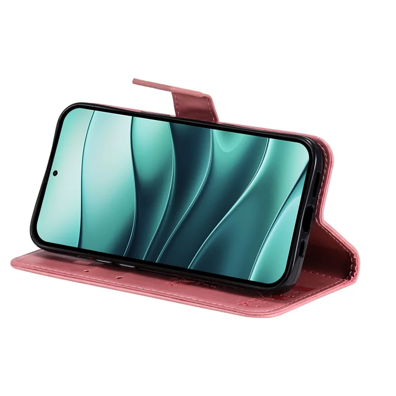 For Xiaomi Redmi Note 14 5G Phone Case with Stand Cat Tree Pattern Leather Wallet Mobile Cover - Pink