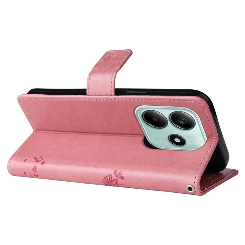 For Xiaomi Redmi Note 14 5G Phone Case with Stand Cat Tree Pattern Leather Wallet Mobile Cover - Pink