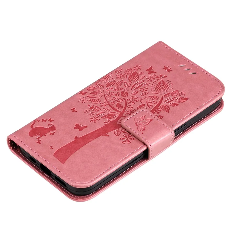 For Xiaomi Redmi Note 14 5G Phone Case with Stand Cat Tree Pattern Leather Wallet Mobile Cover - Pink