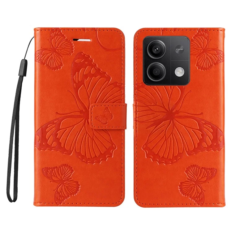 For Xiaomi Redmi Note 13 5G / Note 13 5G (China) Wallet Case Floral Butterfly Imprinted Leather Phone Cover Stand - Orange