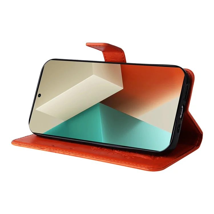 For Xiaomi Redmi Note 13 5G / Note 13 5G (China) Wallet Case Floral Butterfly Imprinted Leather Phone Cover Stand - Orange