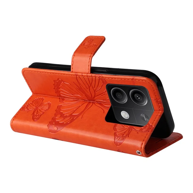 For Xiaomi Redmi Note 13 5G / Note 13 5G (China) Wallet Case Floral Butterfly Imprinted Leather Phone Cover Stand - Orange