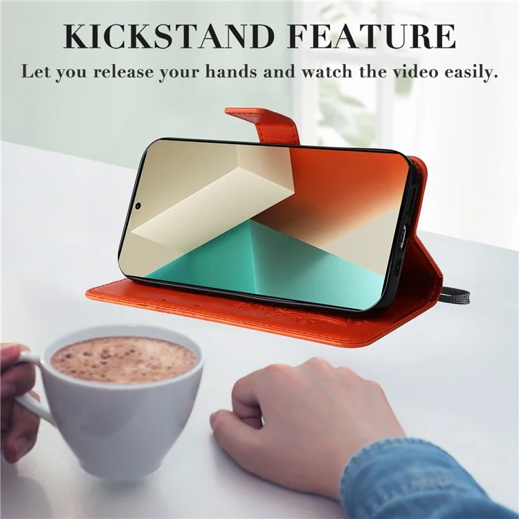 For Xiaomi Redmi Note 13 5G / Note 13 5G (China) Wallet Case Floral Butterfly Imprinted Leather Phone Cover Stand - Orange