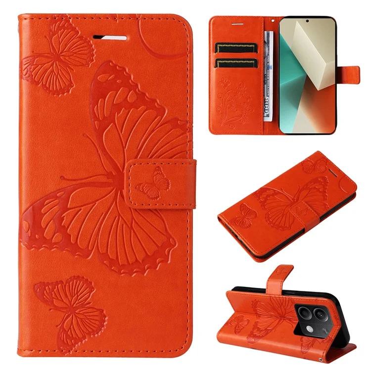 For Xiaomi Redmi Note 13 5G / Note 13 5G (China) Wallet Case Floral Butterfly Imprinted Leather Phone Cover Stand - Orange