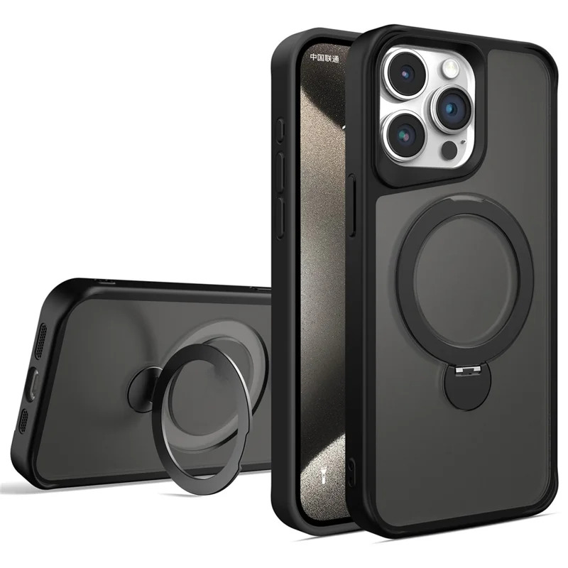 Чехол для iPhone 16 Pro, совместимый с MagSafe, ПК+ТПУ, кольцо-подставка, чехол для мобильного телефона - черный