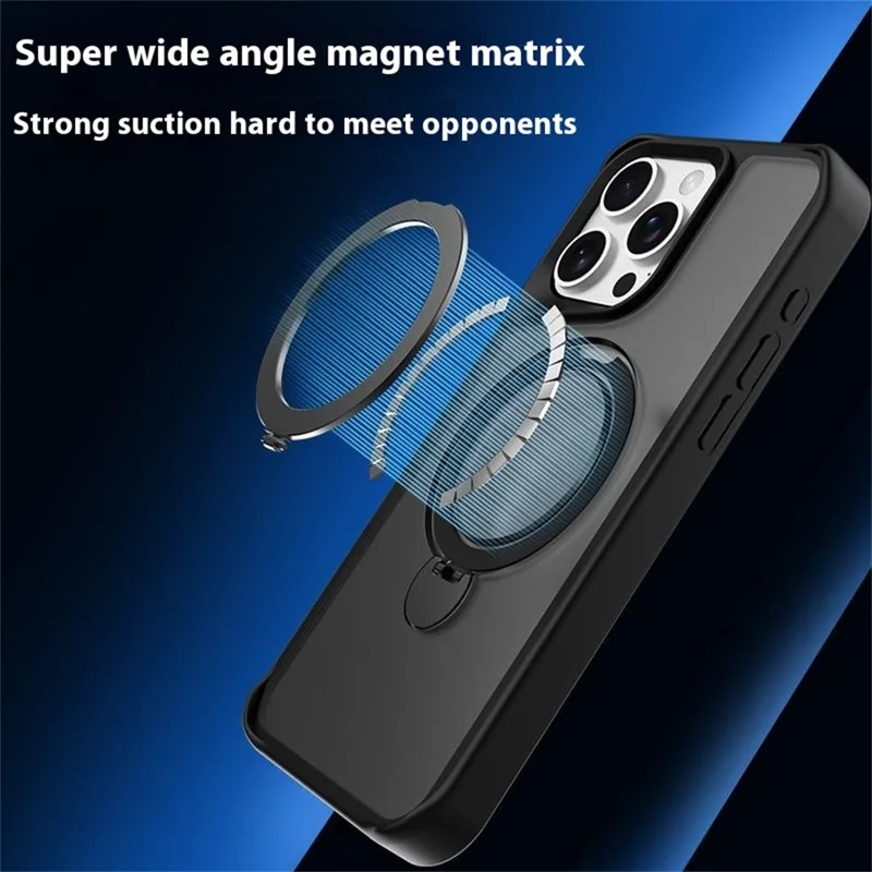 Чехол для iPhone 16 Pro, совместимый с MagSafe, ПК+ТПУ, кольцо-подставка, чехол для мобильного телефона - черный