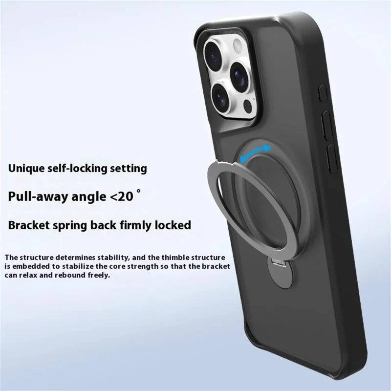 Чехол для iPhone 16 Pro, совместимый с MagSafe, ПК+ТПУ, кольцо-подставка, чехол для мобильного телефона - черный