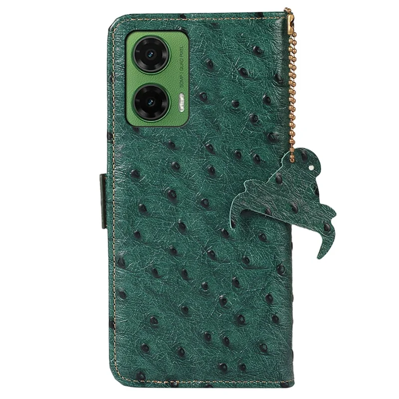 For Motorola Moto G35 5G Case RFID Blocking Genuine Cow Leather Phone Case Ostrich Texture - Green