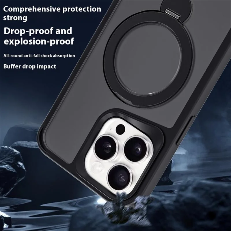 Für iPhone 16 Pro Max Hülle Kompatibel mit MagSafe PC+TPU Ring Kickstand Handyhülle - Titangrau