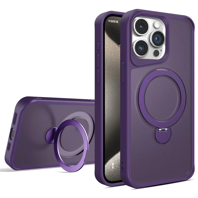 For iPhone 16 Pro Max Case Compatible with MagSafe PC+TPU Ring Kickstand Cell Phone Cover - Dark Purple
