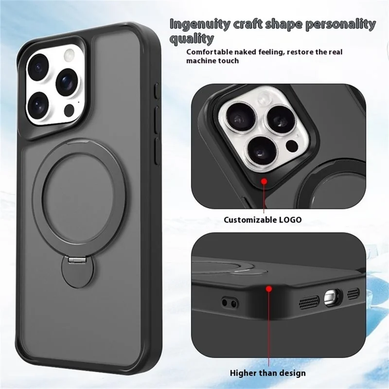 For iPhone 16 Pro Max Case Compatible with MagSafe PC+TPU Ring Kickstand Cell Phone Cover - Dark Purple