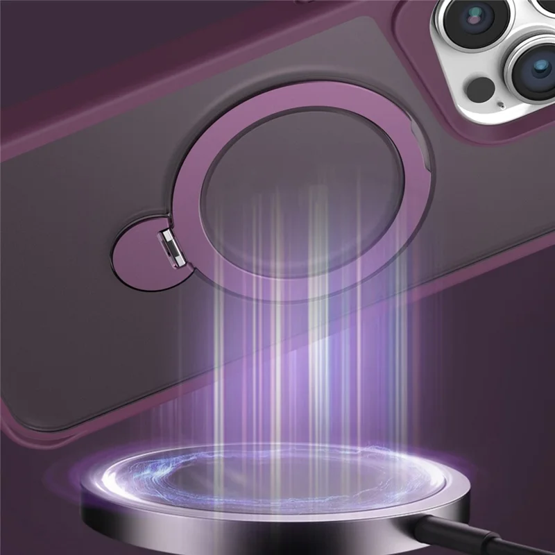 For iPhone 16 Pro Max Case Compatible with MagSafe PC+TPU Ring Kickstand Cell Phone Cover - Dark Purple