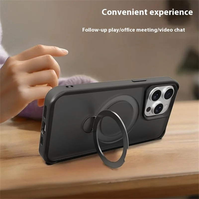 For iPhone 16 Pro Max Case Compatible with MagSafe PC+TPU Ring Kickstand Cell Phone Cover - Dark Purple